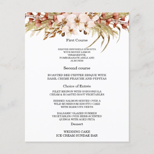 Boheemse Chic Bloemen Trouwmenu Kaarten (Voorkant)