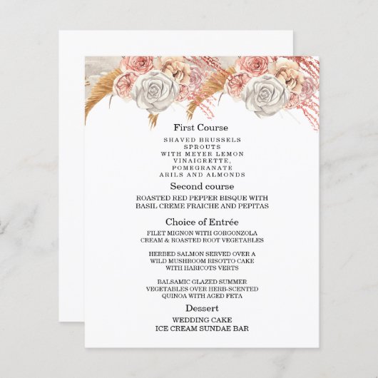 Boheemse Chic Bloemen Trouwmenu Kaarten (Voorkant / Achterkant)