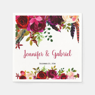 Boheemse Chic Bourgondië Marsala Floral Wedding Servet