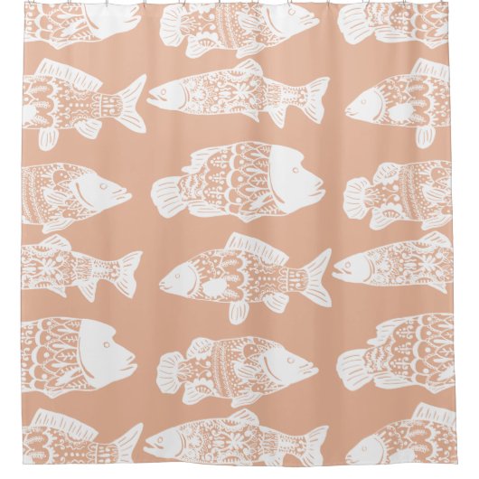 Boheemse Chic Floral Patroon Fish Peach Douchegordijn (Voorkant)