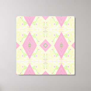 Boheemse Chintz Illustratie Groen Roze Kinderkamer Canvas Afdruk