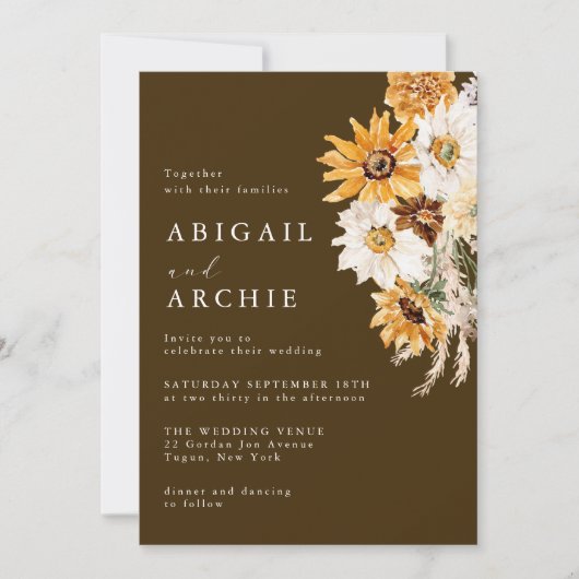 Boheemse Chocolade & Zonneschijn Bruiloft Kaart (Voorkant)