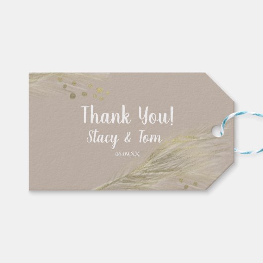 Boheemse Dank Je Pampas Goud Natuurlijk Cadeaulabel (Voorkant (Horizontaal))
