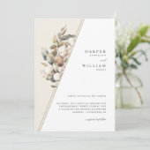 Boheemse diagonaal katoen loof bruiloft kaart (Staand voorkant)