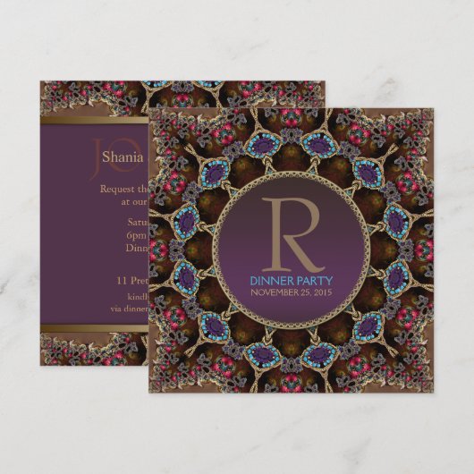 Boheemse Dinner Party Monogram Uitnodiging (Voorkant / Achterkant)
