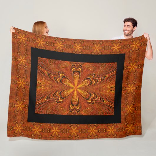  Boheemse Donker Gouden Ster Bloem Bloem Fleece Deken (In situ)