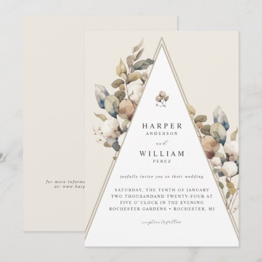 Boheemse driehoek katoen loof bruiloft kaart (Voorkant / Achterkant)