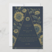 Boheemse driehoek zonnebloem marine blauwe bruilof kaart (Voorkant)