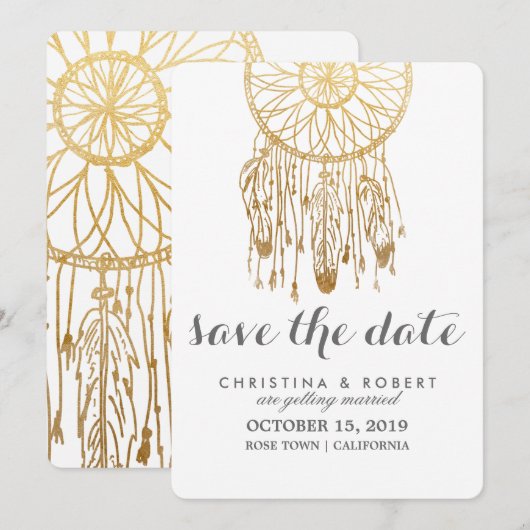 Boheemse droomcatcher namaak goud folie Save The D Save The Date (Voorkant / Achterkant)