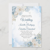 Boheemse Dusty Blue Ivory Roos Flowers Wedding Kaart (Voorkant)