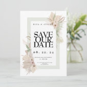 Boheemse elegant groene bloemige bruiloft  save the date (Staand voorkant)