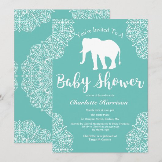 Boheemse Elegante Olifant Mandalas Baby shower Kaart (Voorkant / Achterkant)