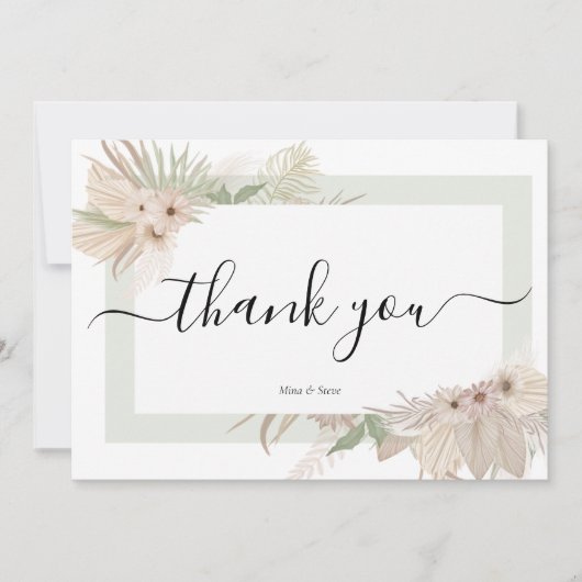 Boheemse elegantie groen bloemenbruiloft bedankkaart (Voorkant)