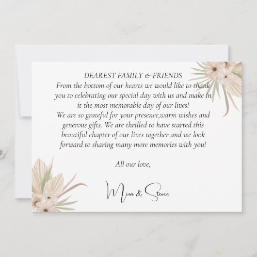 Boheemse elegantie groen bloemenbruiloft bedankkaart (Achterkant)