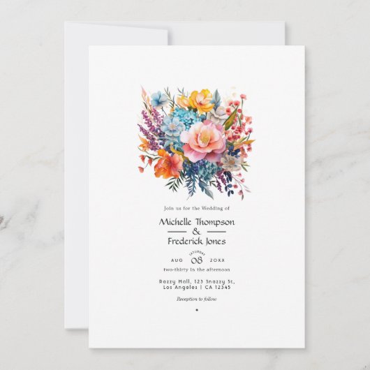 Boheemse en aardachtige bloemenbruiloft kaart (Voorkant)