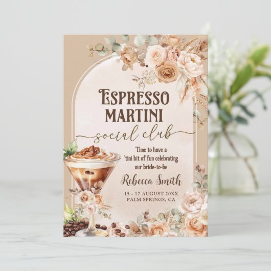 Boheemse Espresso Martini Bachelorette Reisschema Kaart (Staand voorkant)