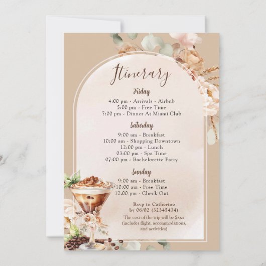 Boheemse Espresso Martini Bachelorette Reisschema Kaart (Achterkant)