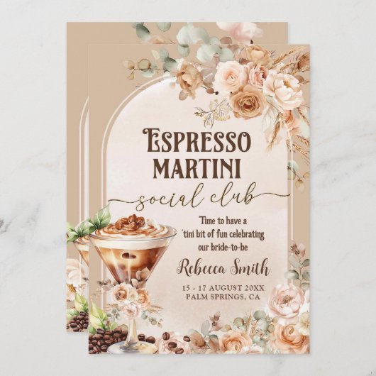 Boheemse Espresso Martini Bachelorette Reisschema Kaart (Voorkant / Achterkant)