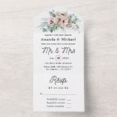 Boheemse Eucalyptus Roze Klaproos Bruiloft All In One Uitnodiging (Binnen)