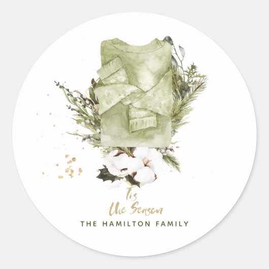  Boheemse familie kerst Waterverf Ronde Sticker (Voorkant)