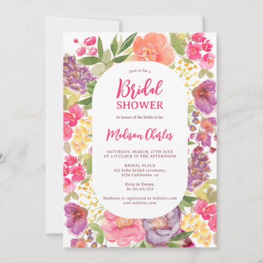 Boheemse felle bloemenboog script vrijgezellenfees kaart (Voorkant)