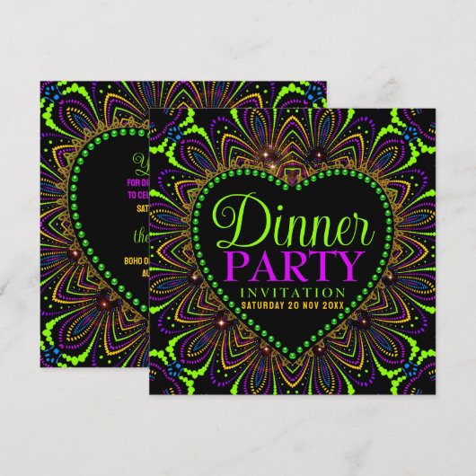 Boheemse Fiesta Dinerfeest Uitnodigingen (Voorkant / Achterkant)