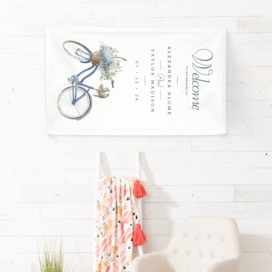Boheemse Fiets Waterverf Bruiloft Banner (Insitu)