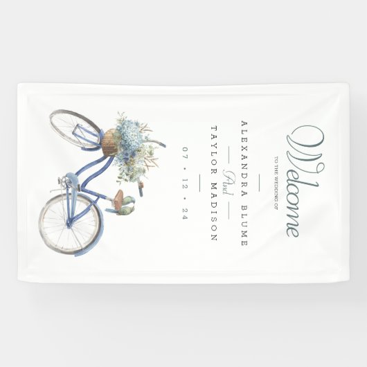 Boheemse Fiets Waterverf Bruiloft Banner (Horizontaal)