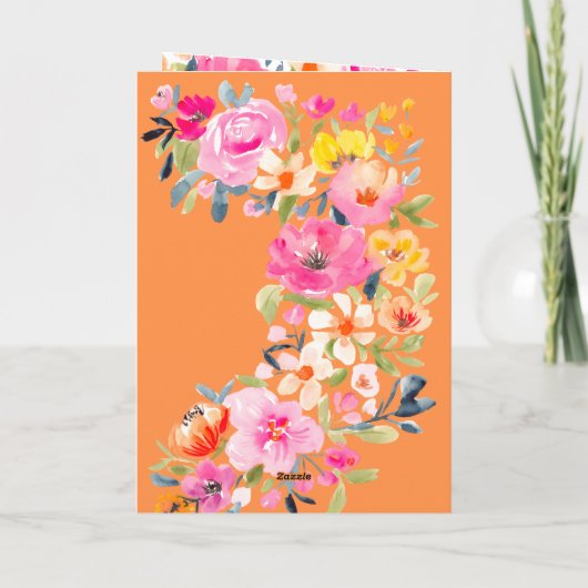 Boheemse florale waterverf oranje vrijgezellenfees bedankkaart (Achterkant)