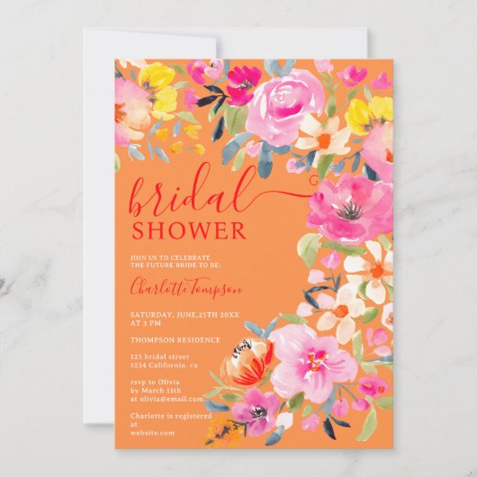 Boheemse florale waterverf oranje vrijgezellenfees kaart (Voorkant)