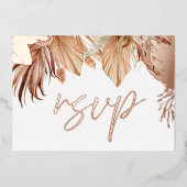 Boheemse gedroogde bloemen bruiloft roze gouden fo folie uitnodiging (Voorkant)