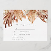 Boheemse gedroogde bloemen bruiloft roze gouden fo folie uitnodiging (Achterkant)
