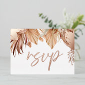 Boheemse gedroogde bloemen bruiloft roze gouden fo folie uitnodiging (Staand Voorkant)