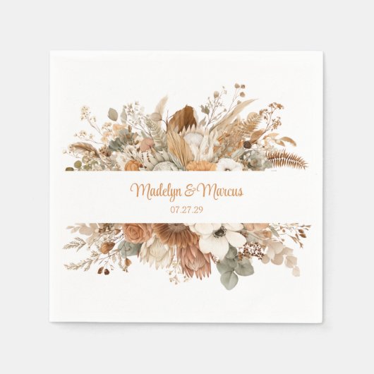 Boheemse gedroogde herfstbloemen bruiloft | servet (Voorkant)