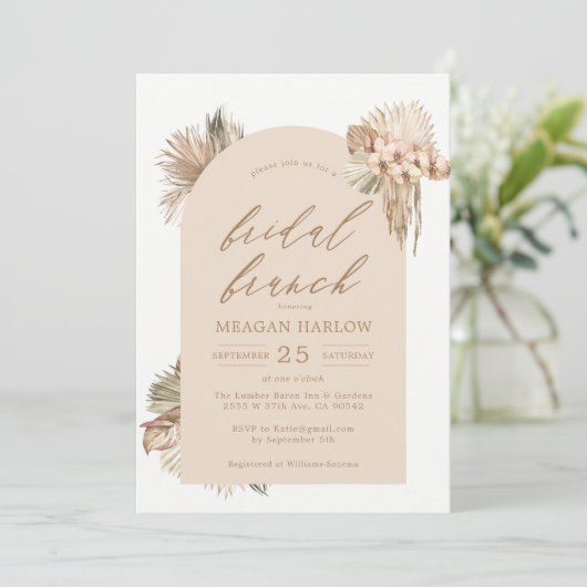 Boheemse gedroogde palmbladeren bruiloft brunch kaart (Staand voorkant)