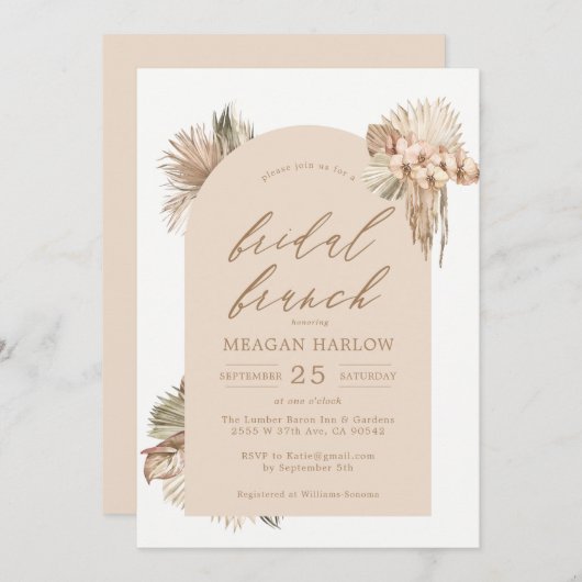 Boheemse gedroogde palmbladeren bruiloft brunch kaart (Voorkant / Achterkant)