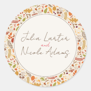 Boheemse gedroogde rustieke bloem herfst bruiloft ronde sticker