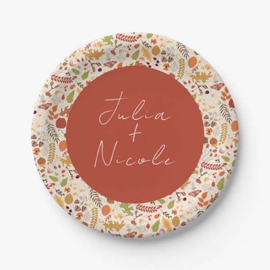 Boheemse Gedroogde Rustieke Bloemen Herfst Herfste Papieren Bordje (Voorkant)