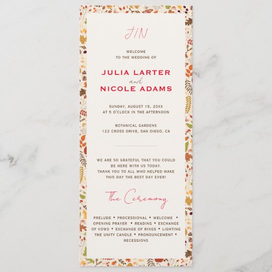 Boheemse Gedroogde Rustieke Bloemen Herfst Herfste Programmakaart (Voorkant)