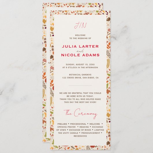 Boheemse Gedroogde Rustieke Bloemen Herfst Herfste Programmakaart (Voorkant / Achterkant)