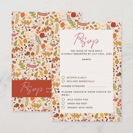 Boheemse Gedroogde Rustieke Bloemen Herfst Herfste RSVP Kaartje (Voorkant / Achterkant)