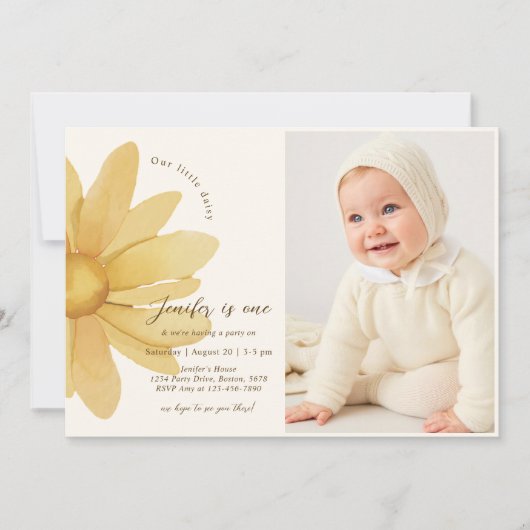 Boheemse gele Daisy Bloemen 1e Verjaardag Foto Kaart (Voorkant)