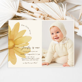 Boheemse gele Daisy Bloemen 1e Verjaardag Foto Kaart