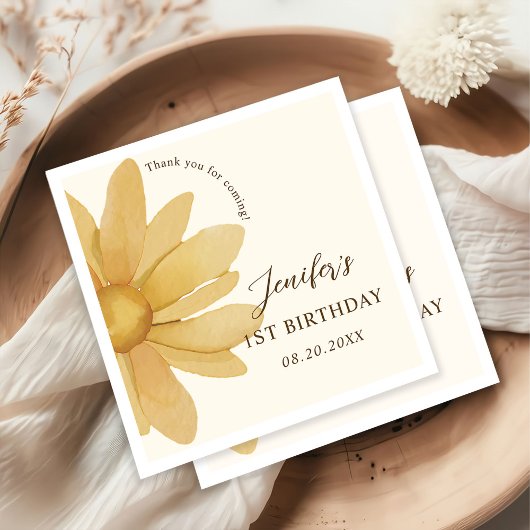 Boheemse gele daisy eerste verjaardag servet