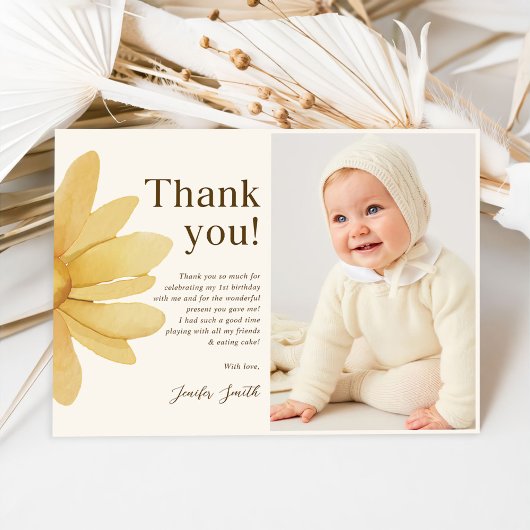 Boheemse Gele Madelief Bloemige Verjaardagsfoto Bedankkaart