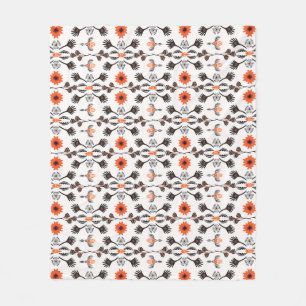 Boheemse gestreepte bloemen: met de hand getekende fleece deken