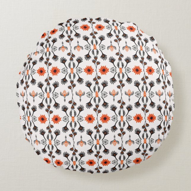 Boheemse gestreepte bloemen: met de hand getekende rond kussen (Voorkant)