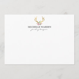 Boheemse Gouden Antlers met Bloemen Platte Notecar Notitiekaartje
