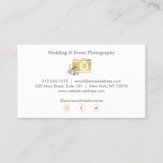 Boheemse gouden camera bloemen fotograaf visitekaartje (Achterkant)