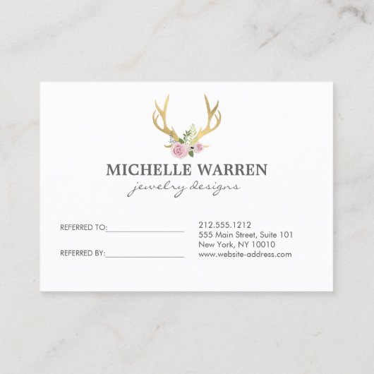 Boheemse gouden geweien met bloemen doorverwijzing aanbevelingskaartje (Achterkant)